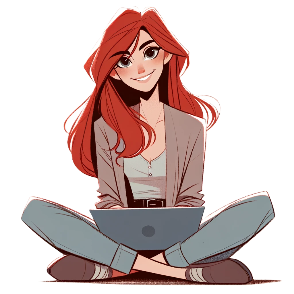 red haired girl sitting with laptop