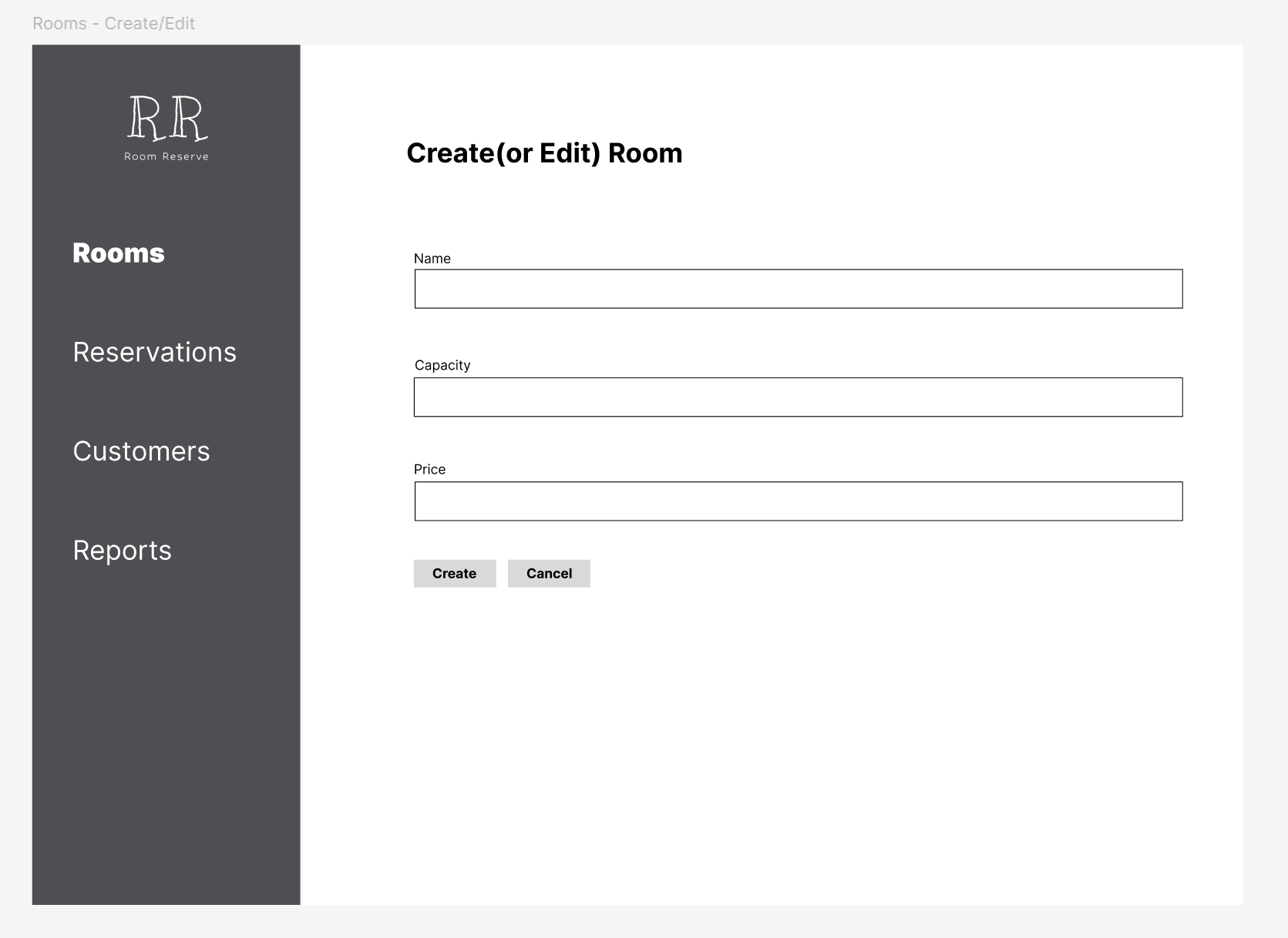 Room creation interface wireframe