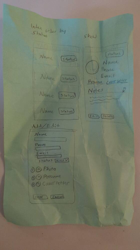 Autumn’s pencil sketches of the HirePurpose screens on the back of a meeting handout.